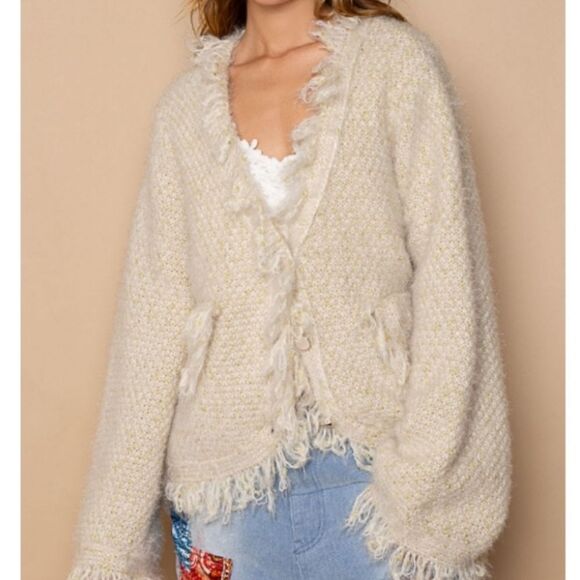POL Frayed‎ Metallic Cardigan Sweater - Picture 1 of 12